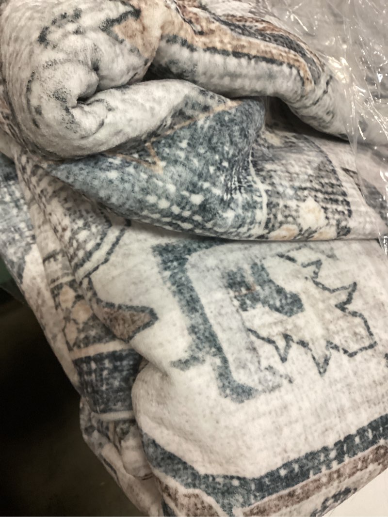 Condition photo showing Good Condition for lessymo large area rugs 9x12 for living room, soft washable rug for bedroom dining room nursery room farmhouse, boho non slip low plie carpet vintage floral design, blue grey/beige blue grey/beige 9' x 12' (rectangular)