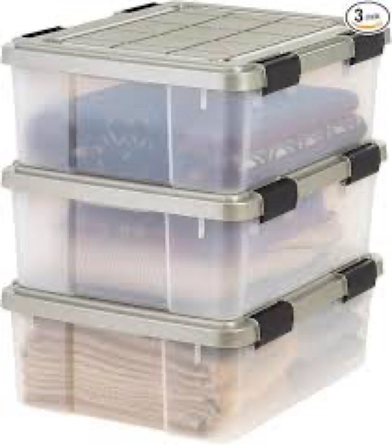 IRIS USA 27 Qt Storage Bins with Gasket Seal Lid, 3 Pack - BPA-Free, Heavy Duty Moving Containers Ti