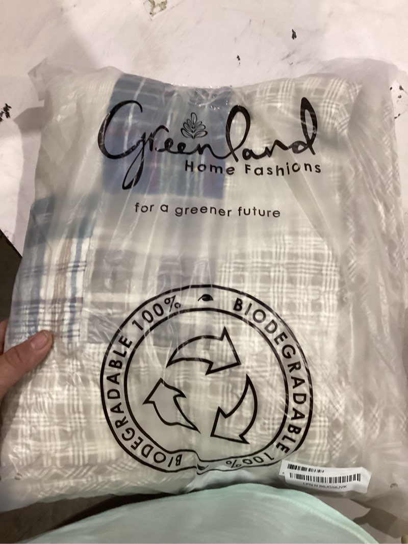 Condition photo showing As Is for Greenland Home Oxford 100% Cotton Throw Blanket, Tan 50 x 60 in