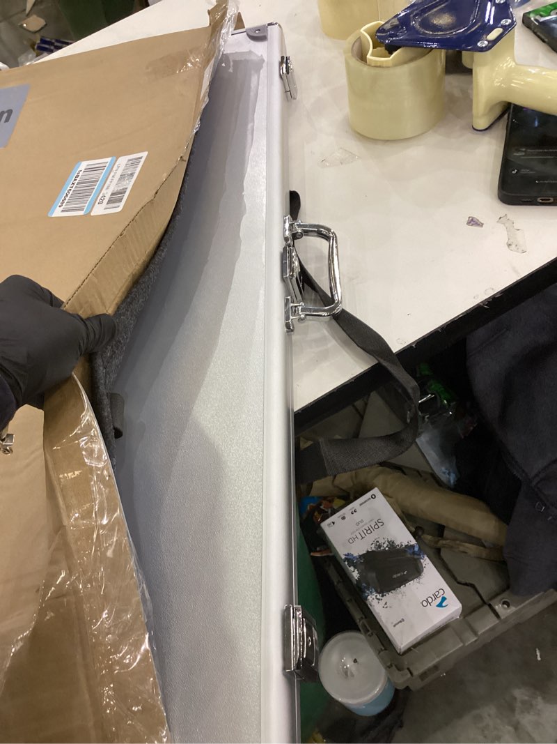 Condition photo showing As Is for Ultra-Thin 31.4 x 23.6inch Portable Aluminum Card Display Case with Felt Tote Bag, High-Transparency Acrylic, 3 Anti Theft Locks, Sports Trading Card Show Case for Collectible Cards Jewelry Jersey Silver