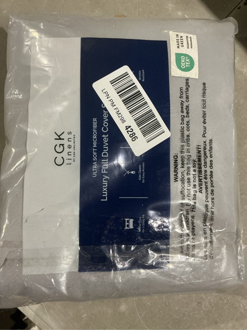 Condition photo showing Good Condition for duvet cover full size set - extra soft full duvet cover 80" x 90" with 2 pillow shams - hotel luxury, easy care & fade free w/ zipper closures & ties - all season, comfy and breathable (french grey) 04 - french grey (no comforter) full (80x90)