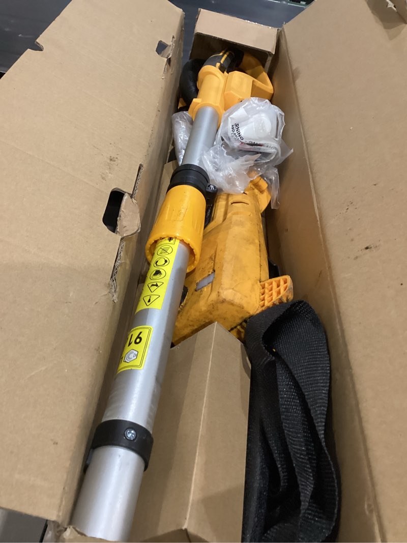Condition photo showing As Is for cordless pole saw compatible with dewalt 20v, 16ft max total reach, 8 inch detachable tree cutter, electric chainsaw trimmer, 26ft/s cutting speed pruner for tree trimming, branch pruning (tool only) yellow 8-inch