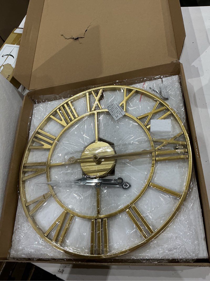 Condition photo showing New/Like New for 1st owned large wall clock silent non-ticking roman numerals vintage battery operated (24 inch,18inch,16inch) farmhouse wall clock for living room, bedroom, kitchen, cafe decor-gold 40cm gold 16inch