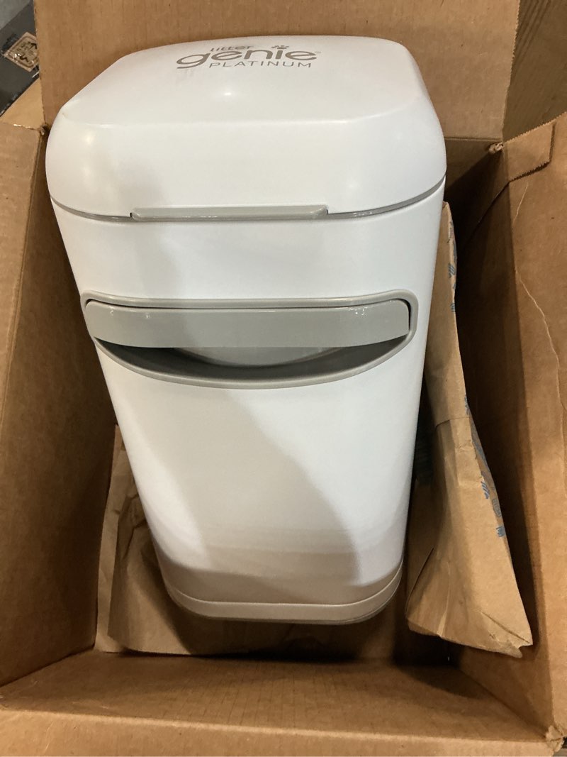 Condition photo showing As Is for Litter Genie Platinum Stainless Steel Cat Litter Pail with 1 Easy Roll refill, White, 12 Bags
