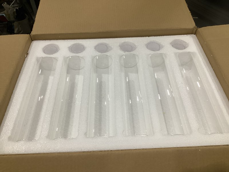 Condition photo showing Good Condition for 12 set glass hurricane candle holders - 12" tall clear glass candlestick holders for taper candles with cylinder chimney for wedding, party, and home table centerpiece decoration