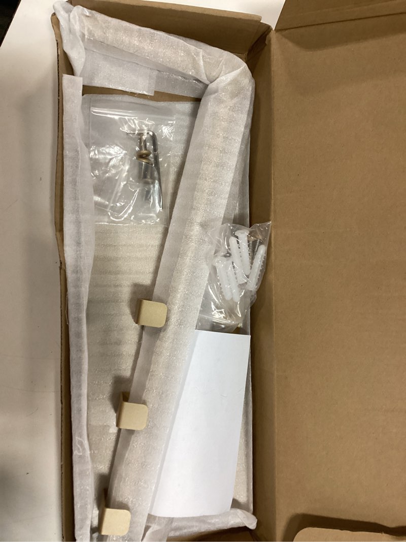 Condition photo showing New/Like New for towel rack with metal shelf and 3 hooks, bethom towel racks for bathroom wall mounted, metal gold bath towel holder storage wall for small bathroom gold round tube