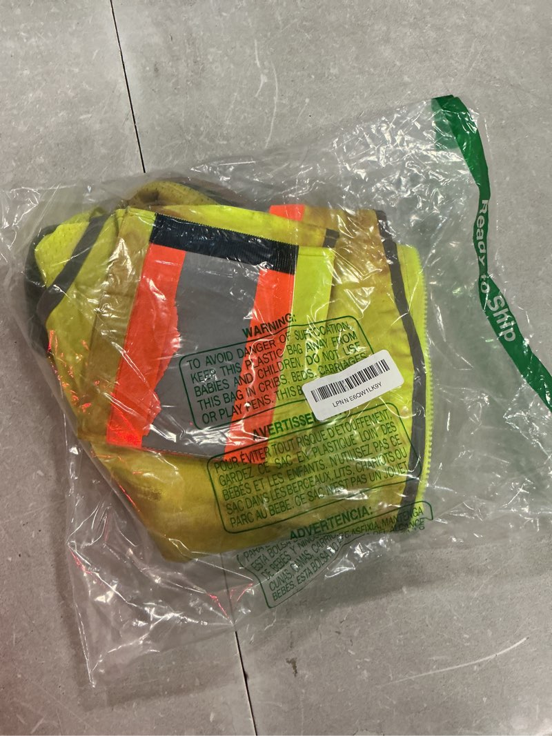 Condition photo showing As Is for radians sv55 class 2 heavy woven two tone engineer vest with padded neck to support extra weight in cargo pockets, green, x-large x-large green