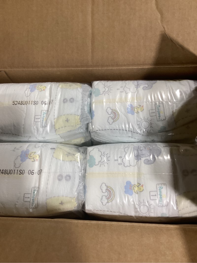 Condition photo showing New/Like New for pampers swaddlers diapers, size 1 (8-14 lbs), 164 count, absorbent, keeps baby dry and comfortable, skin safe disposable baby diaper size 1 164