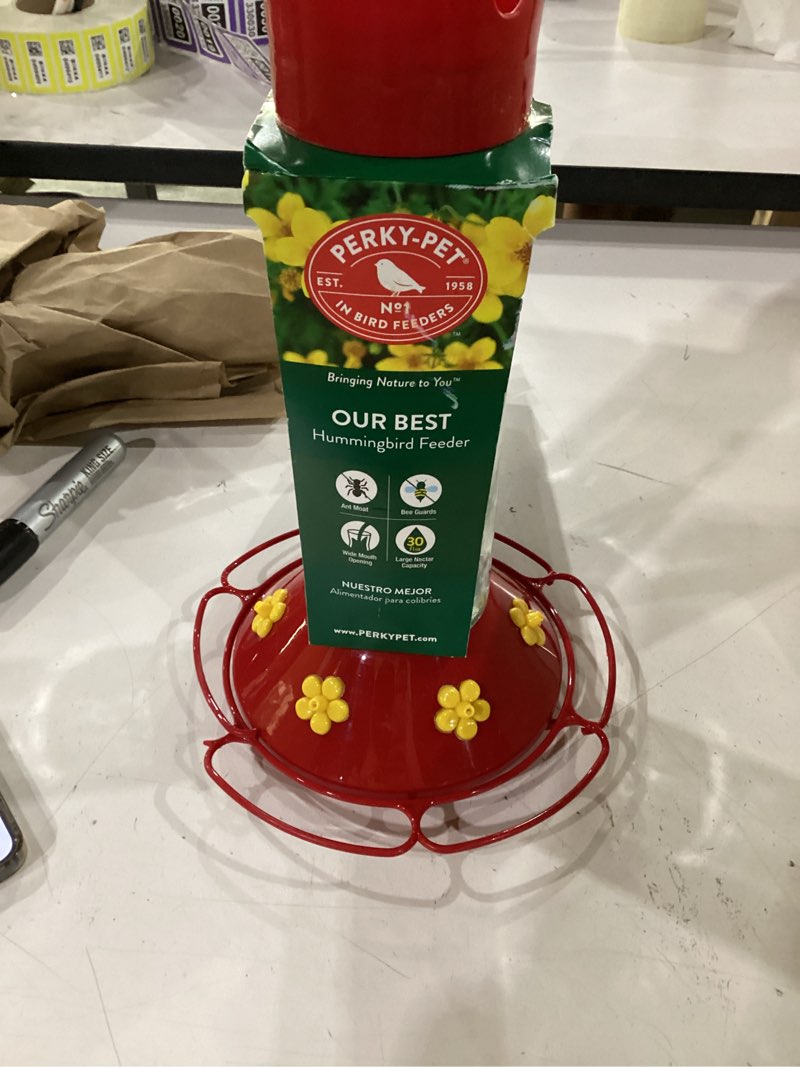 Condition photo showing As Is for perky-pet 209b-1sr glass hummingbird feeders for outdoors hanging - 30 fl oz nectar capacity - ant & bee guarded red bird feeder red hummingbird feeder