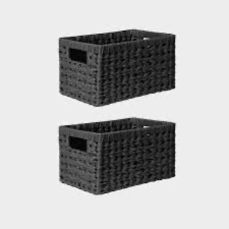 Black 13 in. x 7 in. Polypropylene Decorative Basket Set of 2 with Lid