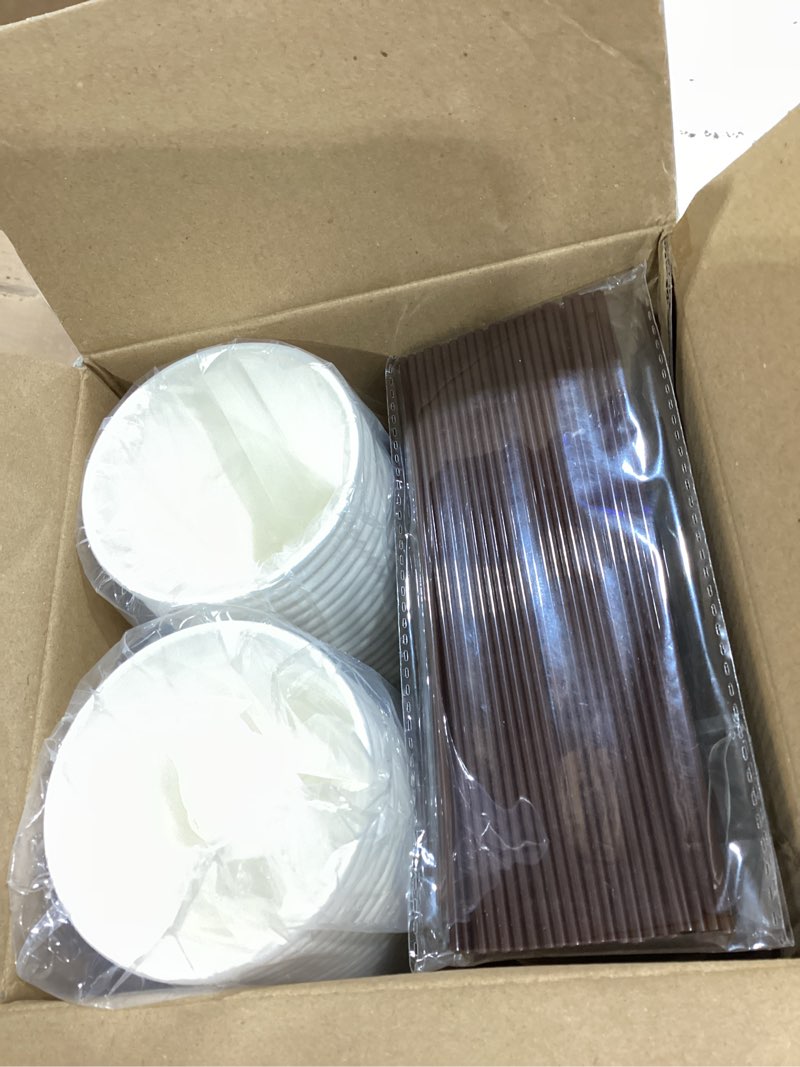 Condition photo showing New/Like New for jolly party [50 pack] 12 oz paper coffee cups, disposable paper coffee cup with lids, sleeves, and stirrers, hot/cold beverage drinking cup for water, juice or tea, suitable for home, shops and cafes 12oz 50pack