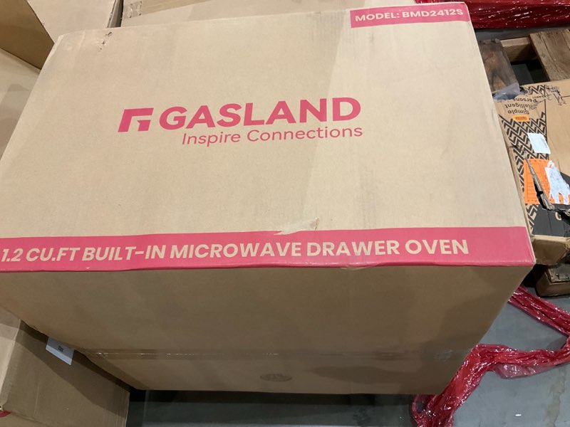 Condition photo showing New/Like New for gasland 24 inch microwave drawer 1.2 cu.ft, 1000w built-in under counter microwave, fits 12” pizza & large dinner plates, one-touch auto open, 11 power levels, quiet operation, stainless steel 1.2 cu.ft, silver, drawer