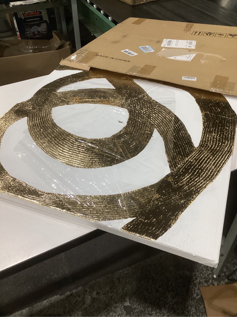 Condition photo showing Good Condition for chudanhao contemporary neutral artwork line wall hangings decor gold wall paintings 28"x28" decoration for bedroom wall office decor 28"l x 28"w gold