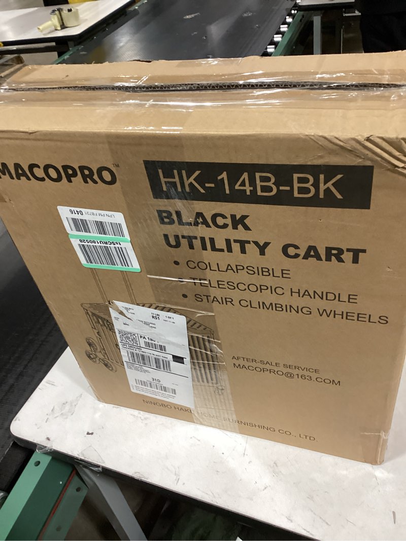 Condition photo showing As Is for MACOPRO Foldable Utility Cart with Stair Climbing Wheels, Collapsible Rolling Crate with Telescoping