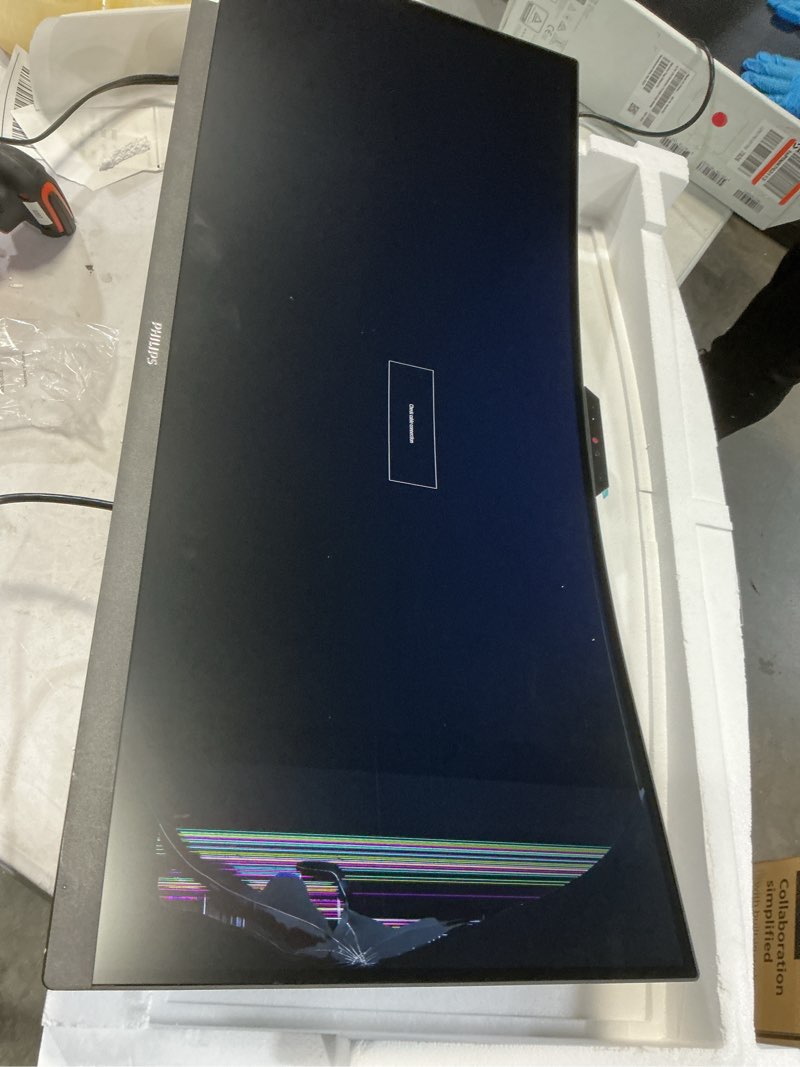 Condition photo showing As Is for Philips 34E1C5600HE 34" UltraWide QHD 21:9 Monitor with Built-in Windows Hello Webcam & Noise Canceling Mic, USB-C Docking, Stereo Speakers, 100Hz, 4-Year Advance Replacement,Black 34" WQHD Curved | USB-C | Webcam
