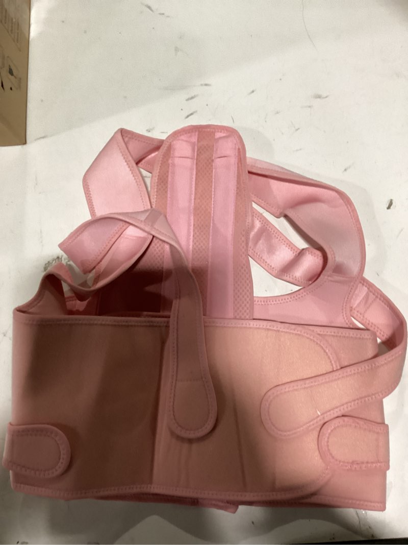 Condition photo showing Good Condition for Fit Geno Back Brace Posture Corrector for Women: Shoulder Straightener Adjustable Full Back Support Upper and Lower Back Pain Relief - Scoliosis Hunchback Hump Thoracic Spine Corrector Large Pink Large/X-Large