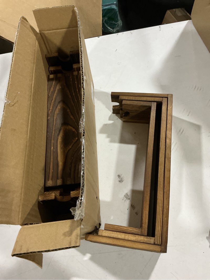 Condition photo showing As Is for 2 set wooden tiered risers display stands for vendor events,stackable wooden cupcake display stand,farmhouse decor wood dessert table display set,vendor booth display items,food display risers for party?12-11.2-10.4-9.6in? 2pack-dark brown