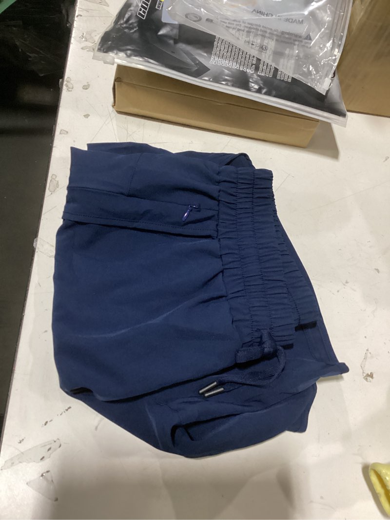 Condition photo showing New/Like New for ksmien women's 5"/ 7" athletic running shorts quick dry lightweight workout gym shorts with zipper pockets upf 50+ 7 inch large navy blue