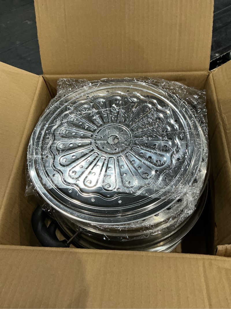 Condition photo showing Good Condition for mano steamer pot for cooking 11.8 inch steam pots with lid 2-tier stainless steel steaming pot multipurpose cookware with handle for vegetable, dumpling, stock, sauce, food