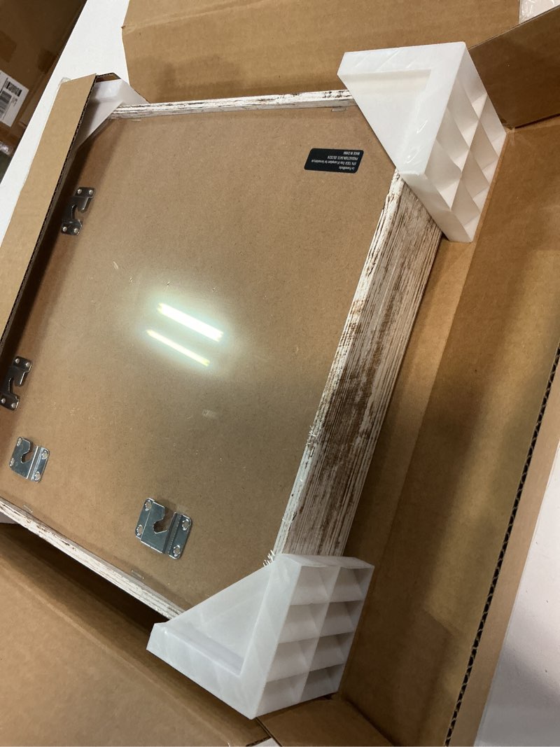 Condition photo showing New/Like New for FrameWorks 11x11 Deep Shadow Box Frame, Wooden Display Case w. Linen Board & Tempered Glass Door - D