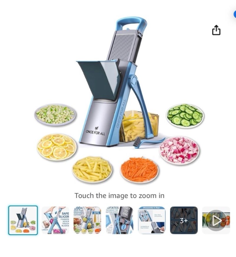 ONCE FOR ALL Upgrade Safe Mandoline Slicer Plus, Biger Size, Adjustable Vegetable Food Chopper Potato Fries Cutter, Detachable Blade, Kitchen Chopping Artifact, Gift (SkyBlue)