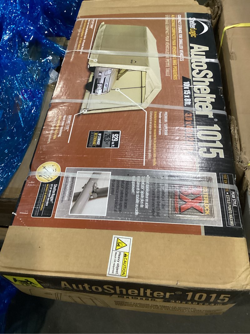 Condition photo showing New/Like New for ShelterLogic Peak Style Roof Instant Garage Carport Car Canopy with Steel Frame and Waterproof UV-Treated Cover 10' X 15' Autoshelter Garage and AutoShelter