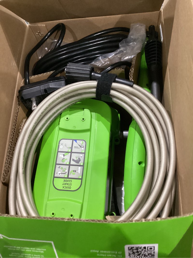 Condition photo showing As Is for greenworks 1800-psi 1.2-gpm cold water electric pressure washer with 2 spray tips