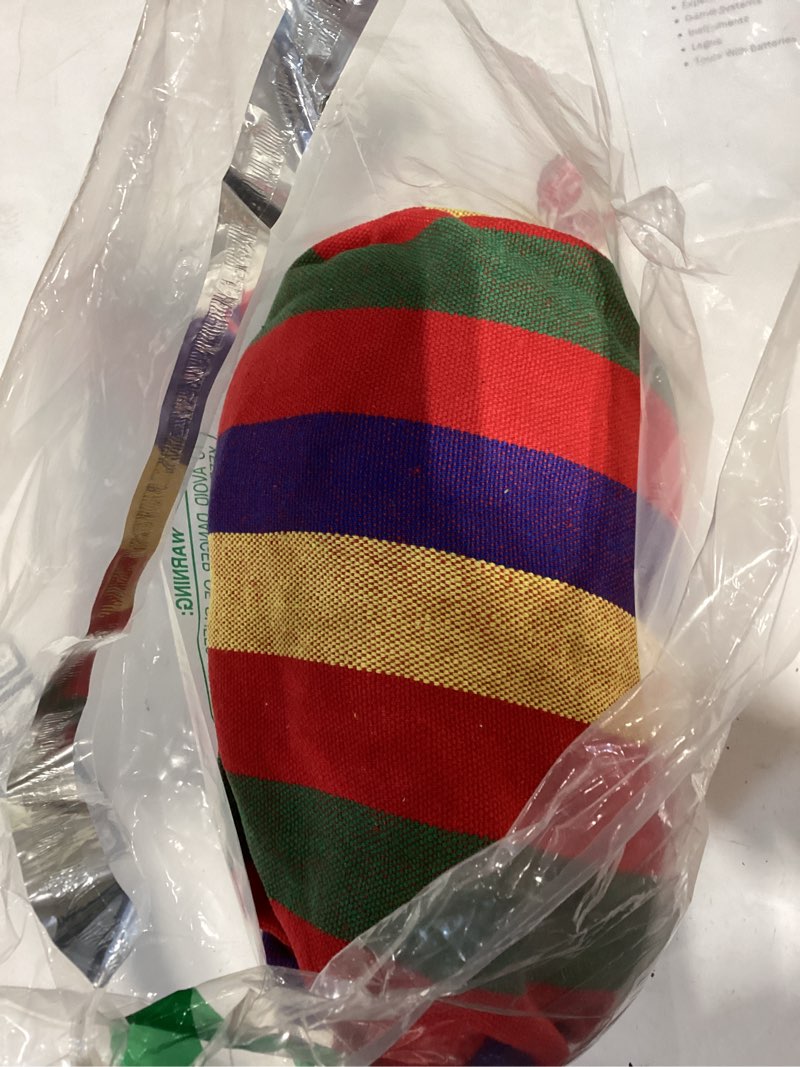 Condition photo showing Good Condition for gocan brazilian double hammock 2 person extra large 220x160cm total length 330cm load 500lb canvas cotton hammock for patio porch garden backyard lounging outdoor and indoor(rainbow) xxl rainbow stripe xx-large