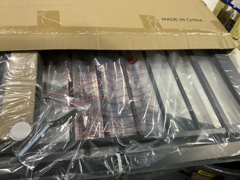 Condition photo showing As Is for 29.5-40.5" baby gate for stairs, dog gate for doorways, walk thru auto close metal baby safety gate for the house, stairs and doorways, child gate pressure mounted, pet gate for dog indoor - black black 29.5-40.5"w x 30"h