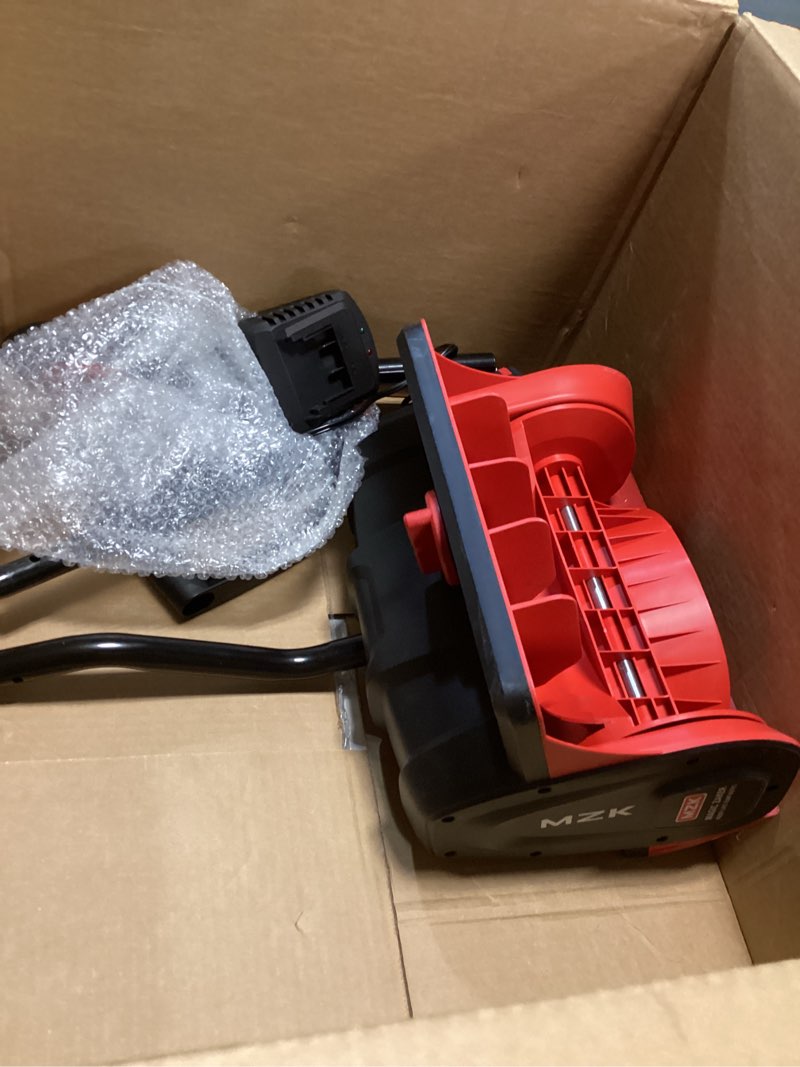 Condition photo showing As Is for MZK Cordless Snow Shovel, 20V 13-Inch Battery Powered Snow Thrower, Battery Snow Blower with Directional Plate & Adjustable Front Handle(4.0Ah Li-ion Battery & Fast Charger Included)