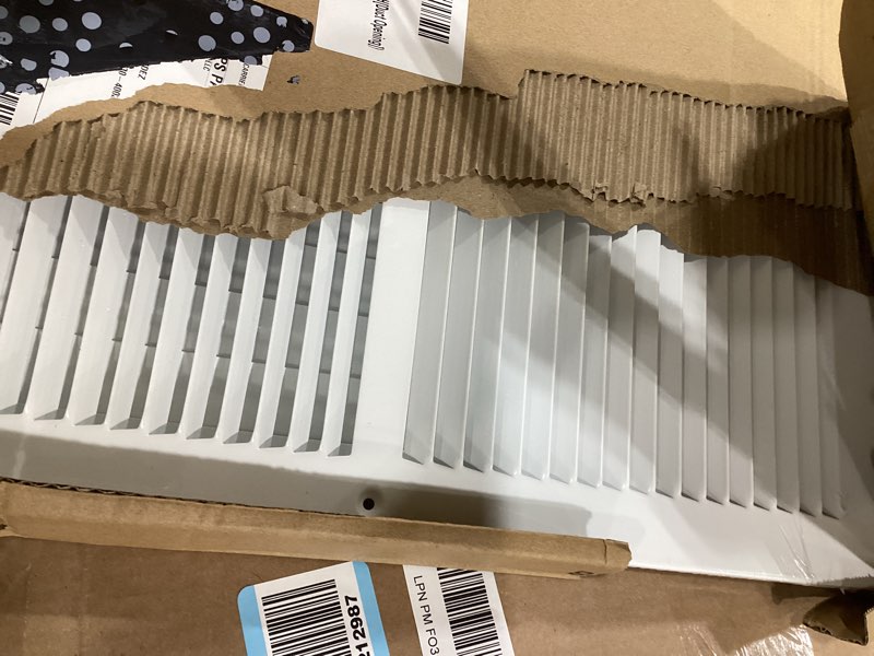 Condition photo showing As Is for 18x18 vent register [duct opening], vent covers for home ceiling, two-way ventilation register, adjustable solid steel wall register vent cover (18"w x18"h [duct opening])