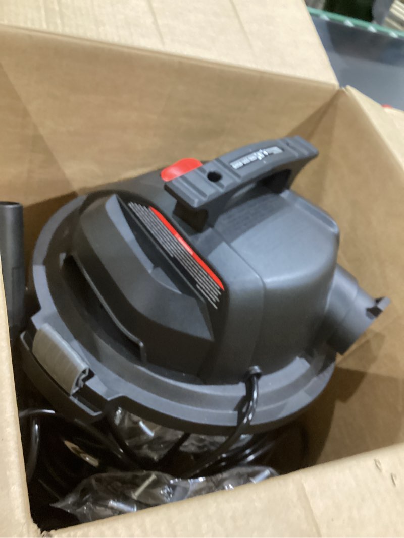 Condition photo showing As Is for craftsman 5-gallon 4-hp corded wet/dry shop vacuum with accessories included