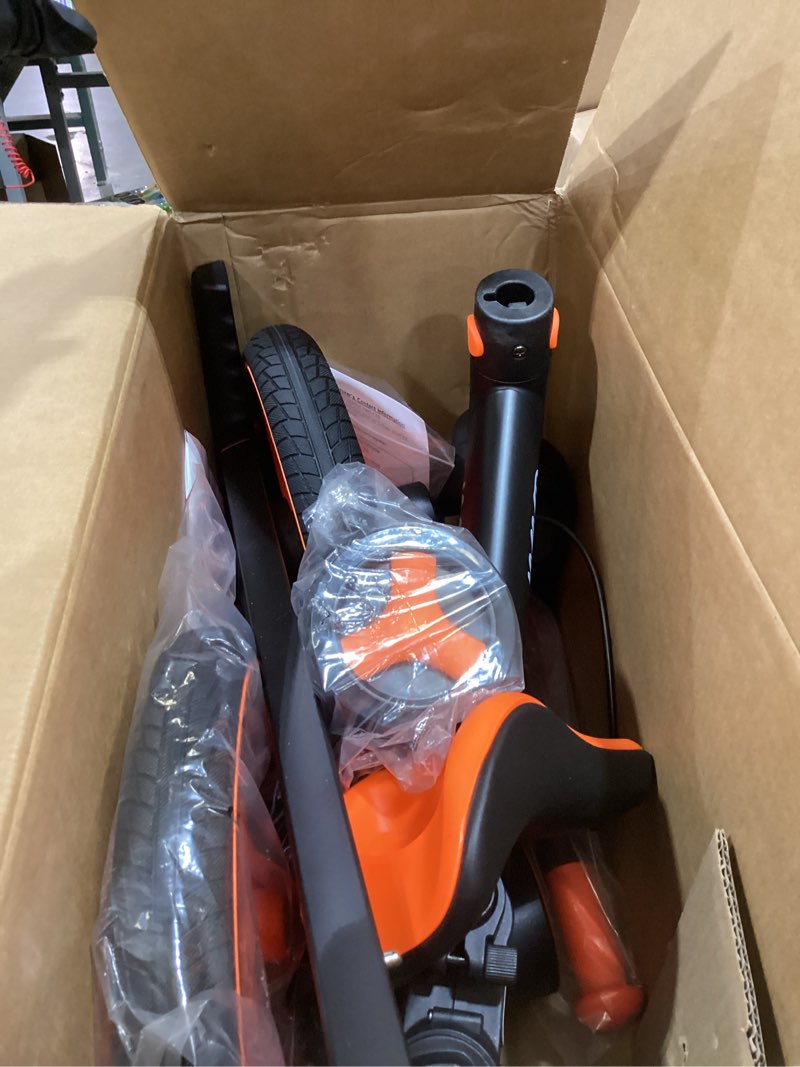 Condition photo showing As Is for JMMD 6 in 1 Toddler Bike with Push Handle for Kids 18-60 Months, 12" Foldable Balance Bike with Training Wheels, Pedals, Brakes, Kickstand, Push Tricycle Toddler Gift & Toys for Boy & Girl Orange Large