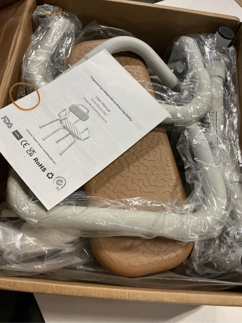 Condition photo showing Good Condition for 360° swivel shower chair with removable arms, adjustable height rotating shower stool for inside shower for seniors and disabled?swivel bath chair for inside tub?brown