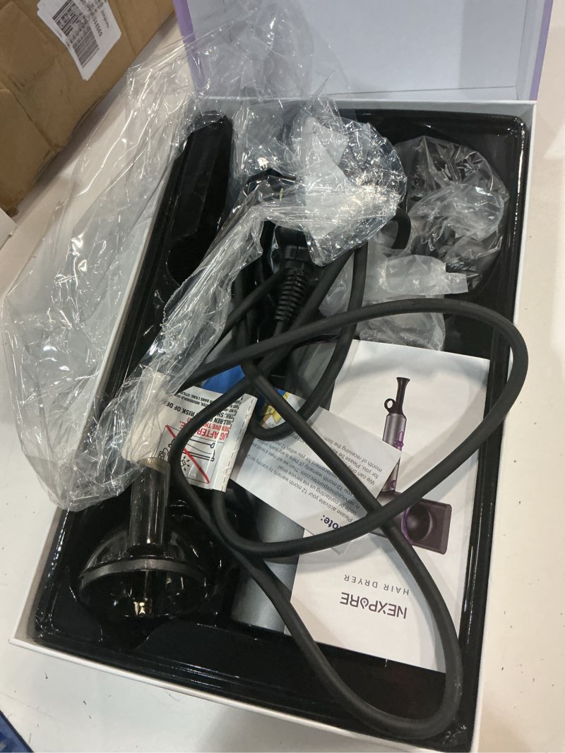 Condition photo showing As Is for nexpure new upgrade professional ionic hair dryer  2000w powerful blow dryer with diffuser and concentrator attachments  suitable for home and travel  purple