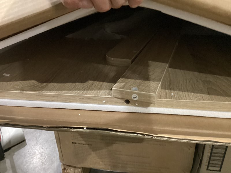 Condition photo showing Good Condition for washer dryer countertop 27.5" w x 54" l laundry countertop for storage and organization with edge rails, oak oak 1-tier countertop