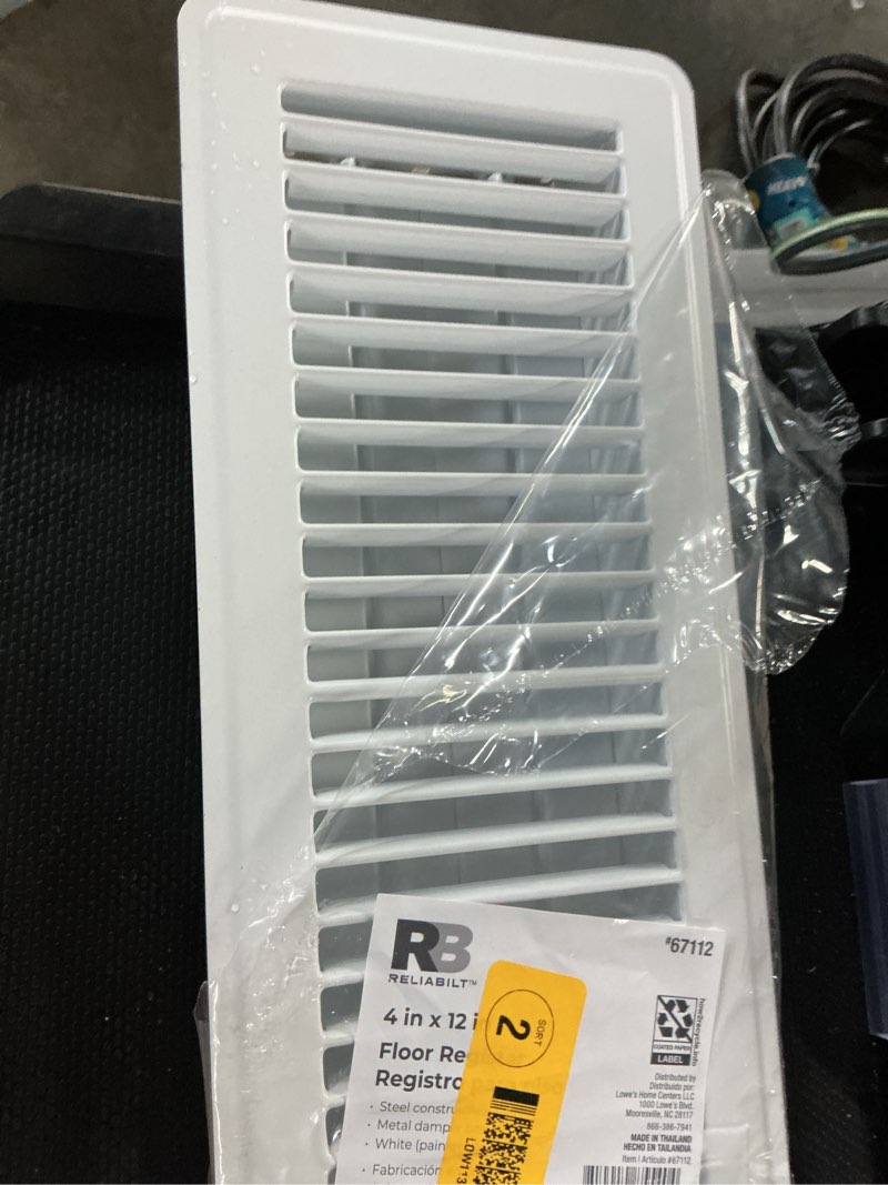 Condition photo showing Good Condition for reliabilt 4-in x 12-in steel white floor register