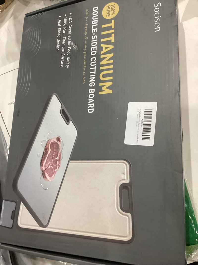Condition photo showing New/Like New for 2 in 1 Pure Titanium Cutting Boards for Kitchen Non Toxic Chopping Board with Handle Large Big Small Kitchen Meat Butcher Block Not Stainless Steel Wood Bamboo Plastic Silicone Acrylic Teak Sink 1pc: Large ( 15.2"W × 10.4"D × 0.8"H ) Gray/Beige