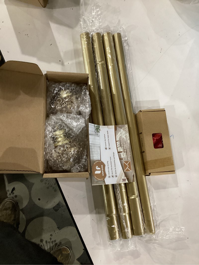 Condition photo showing Good Condition for curtain rods 32 to 58 inches (2.6-4.8ft), usfook 7/8 inch telescoping splicing drapery rods for windows 20 to 54 inch, decorative curtain rod for home decor with luxury gold translucent finials 32-58" luxury gold