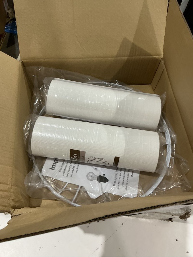 Condition photo showing As Is for set of 2 pure white linen drum lamp shade 13" top x 13" bottom x 10" high (spider) contemporary lamp shades for table lamps & bedside lamps replacement lampshade - go&so - assembly is required 13*13*10 inch-2 pack white-texture