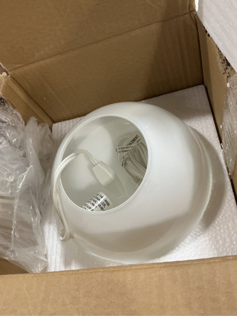 Condition photo showing New/Like New for 7.8 inch ball table lamp with glass shade stylish ball light lamp for bedroom living room and bookshelf modern design perfect for home decor, without bulb white 8 inch
