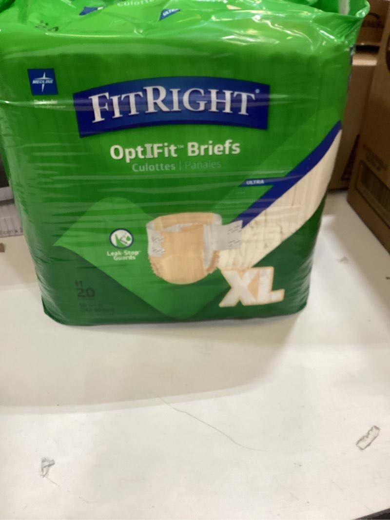 Condition photo showing Good Condition for fitright adult diapers, ultra heavy absorbency, xl (waist size 56in-64in), 20 count, optifit incontinence briefs for men and women, disposable, moisture-wicking, leak protection,