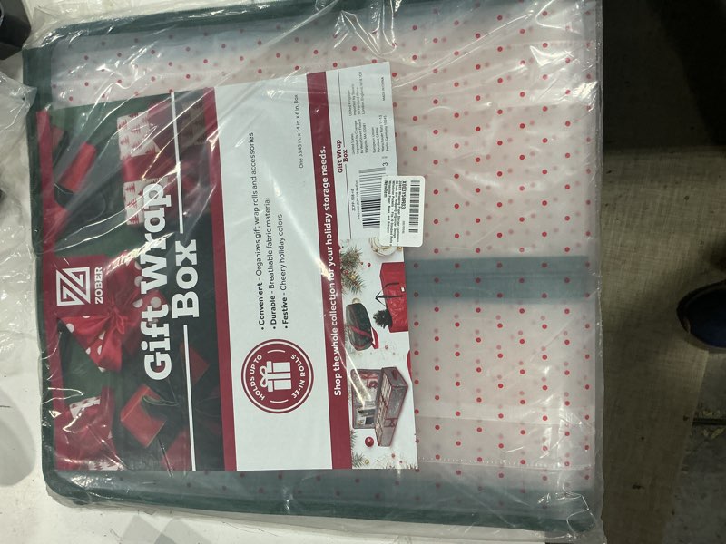 Condition photo showing New/Like New for zober wrapping paper storage containers - 33 inch gift wrapping organizer storage w/interior pockets - fits 20 standard rolls of wrapping paper, bows, and ribbons