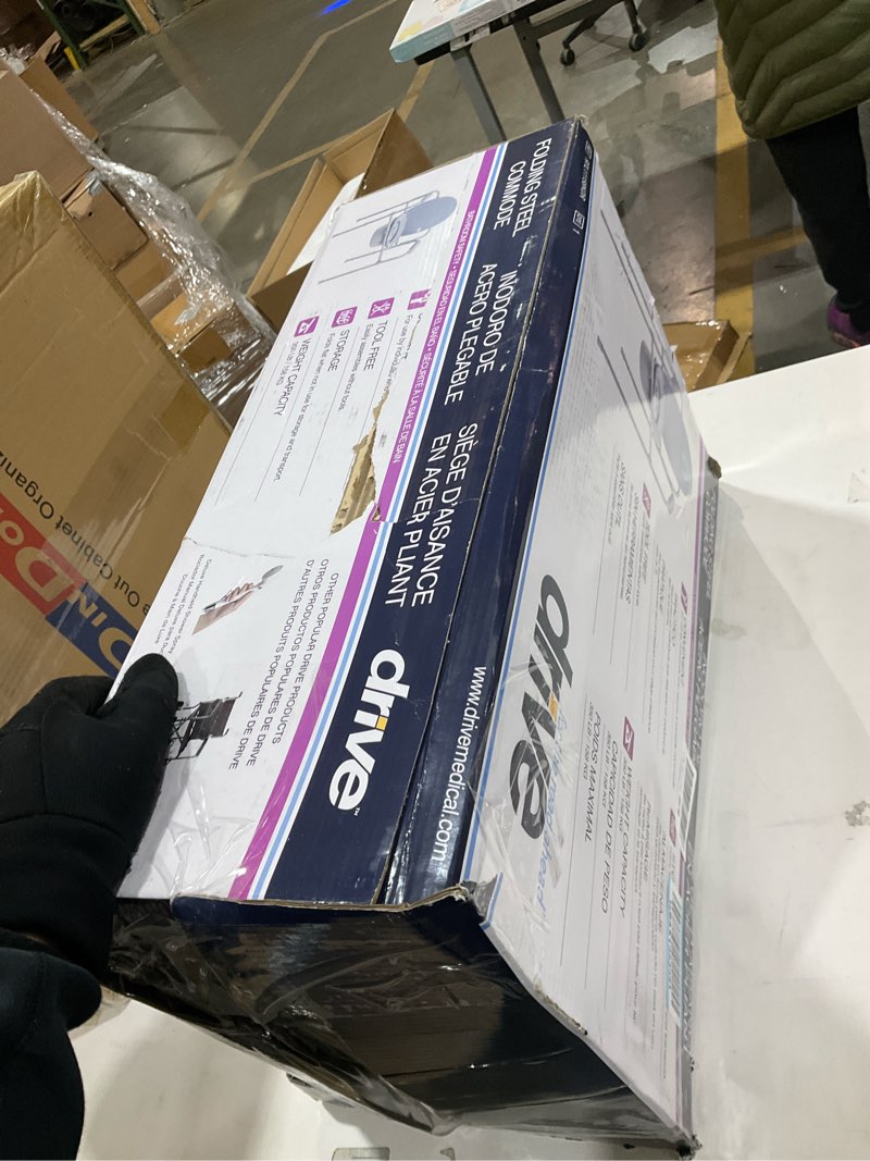 Condition photo showing Good Condition for Drive Medical Folding Steel Bedside Commode Chair - 3-in-1 Portable Toilet - Adjustable Height - 350 Lb Weight Capacity - 7.5 Qt Bucket - Adult Commode - Grey 1 Count (Pack of 1)