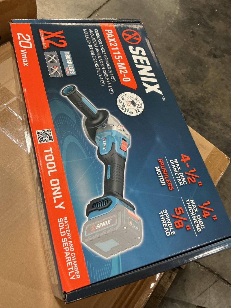 Condition photo showing New/Like New for senix x2 4.5-in 20-volt sliding switch brushless cordless angle grinder (battery and charger not included)