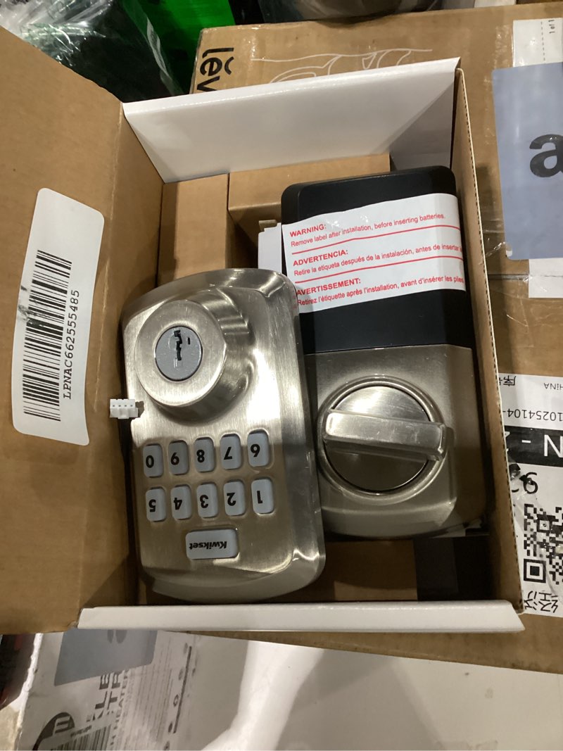 Condition photo showing As Is for Kwikset Powerbolt 250 10-Button Keypad Satin Nickel Transitional Electronic Deadbolt Door Lock, Featuring Convenient Keyless Entry, Customizable User Codes, Auto Locking Transitional Satin Nickel