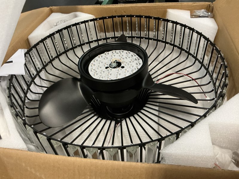 Condition photo showing Good Condition for 20 inch modern crystal fandelier ceiling fan with lights and remote/app control, 6 speeds with dimmable led ceiling fan light enclosed chandelier fan for bedroom living room kitchen