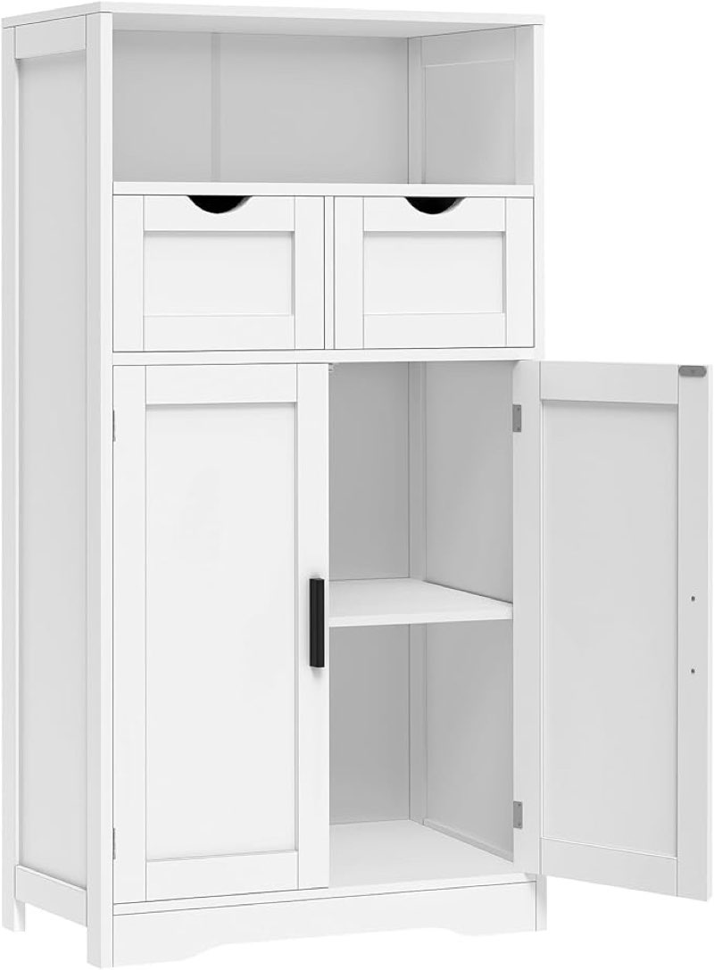 iwell bathroom cabinet with doors and drawers, freestanding bathroom storage cabinet, adjustable shelves, for living room, kitchen, home office, white