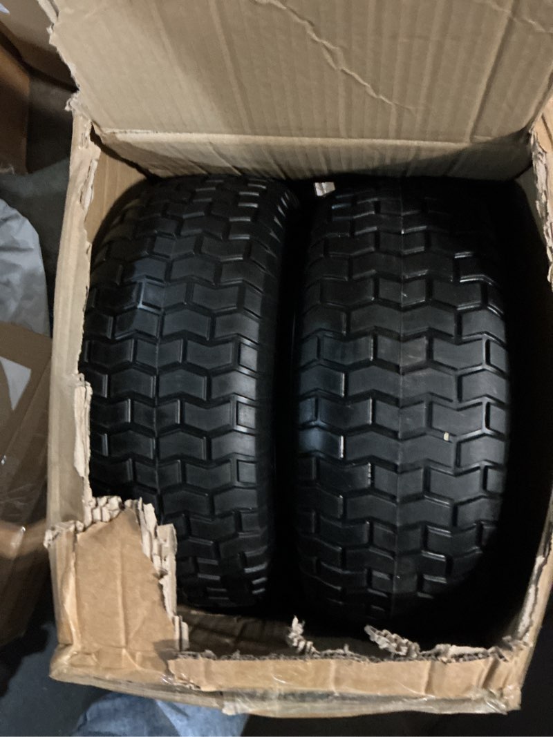 Condition photo showing Good Condition for gicool 16x6.50-8 flat free riding lawn mower tire and wheel, 2 pcs 16x6.5-8nhs garden tractor lawnmower tyre, with 3/4" & 5/8" bearing, 3" -4.5" -6" centered hub 16x6.50-8 flat free (turf tread)