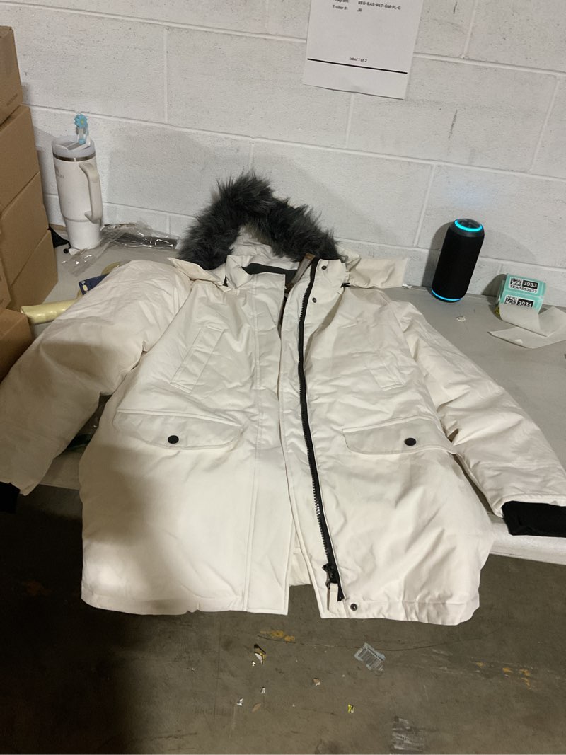 Condition photo showing Good Condition for wantdo women's long winter coat thick puffer jacket faux fur hooded parka jacket large grayish white